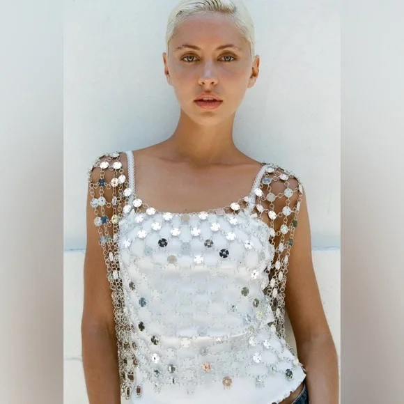 Zara Silver Beaded festival chain Top - Picture 5 of 6